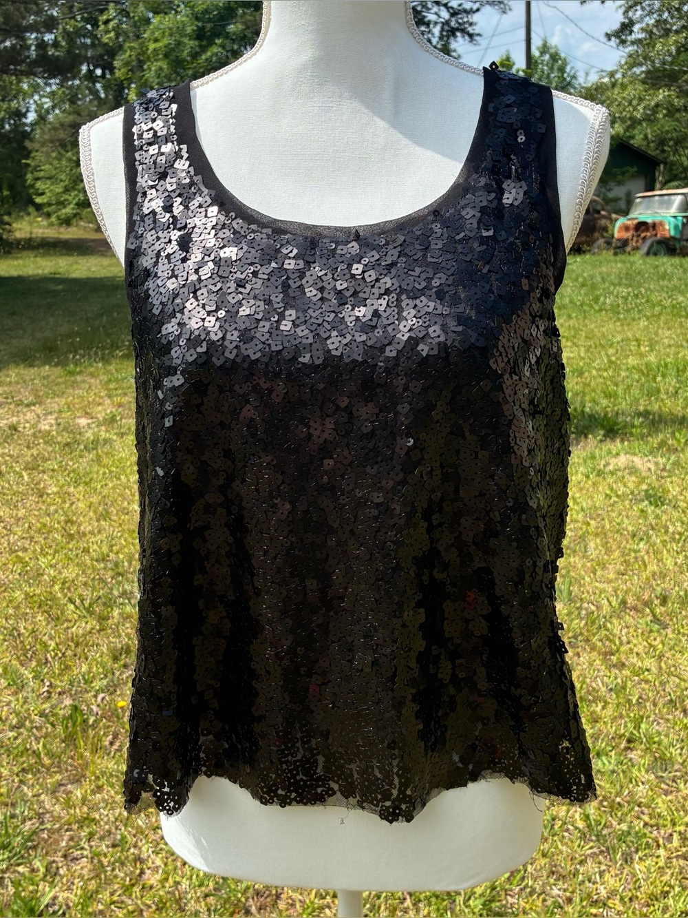 Y2K Forever 21 Black Sequin Tie Back Top Size Medium